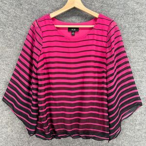 AGB Blouse Women S Small Pink Striped Long Sleeve Lined Round Neck Casual